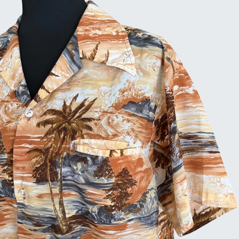 Kolekole Hawaiian Shirt Brown Vintage 70s Medium